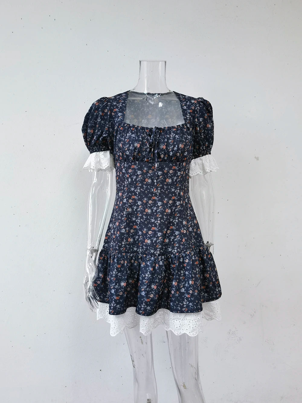Elegant French Lace Floral Dress 2025 Spring and Summer Woman Sexy Square Neck Commute Soft Home Travel Casual High Waist Dress