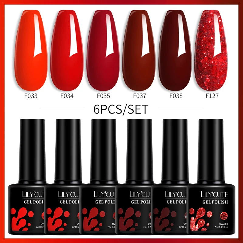 LILYCUTE 7ML 6PCS Neon Gel Nail Polish Set fluorescent Series Color Changing Semi Permanent Soak Off Manicure kit Nail Art Gel