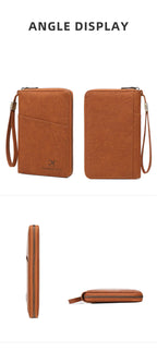 Multi-Functional RFID Blocking Passport Bag Travel Document Holder with Long Zipper Ticket Storage Wallet for Multiple Passports