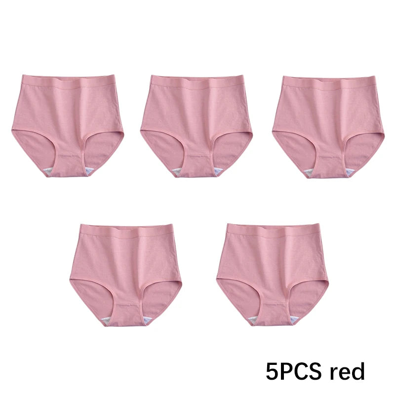 FallSweet 5PCS/set Women’s Cotton Panties Seamless Plus Size Briefs Solid Underwear Soft Breathable Underpants Female Lingerie