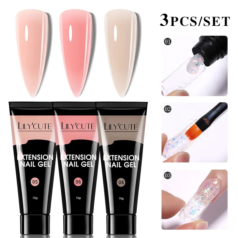 LILYCUTE 15ml Extension Gel Nail Polish Set Quick Nail Prolong With Extend Mold Nail Tips Acrylic Solution Manicure Tools Kit