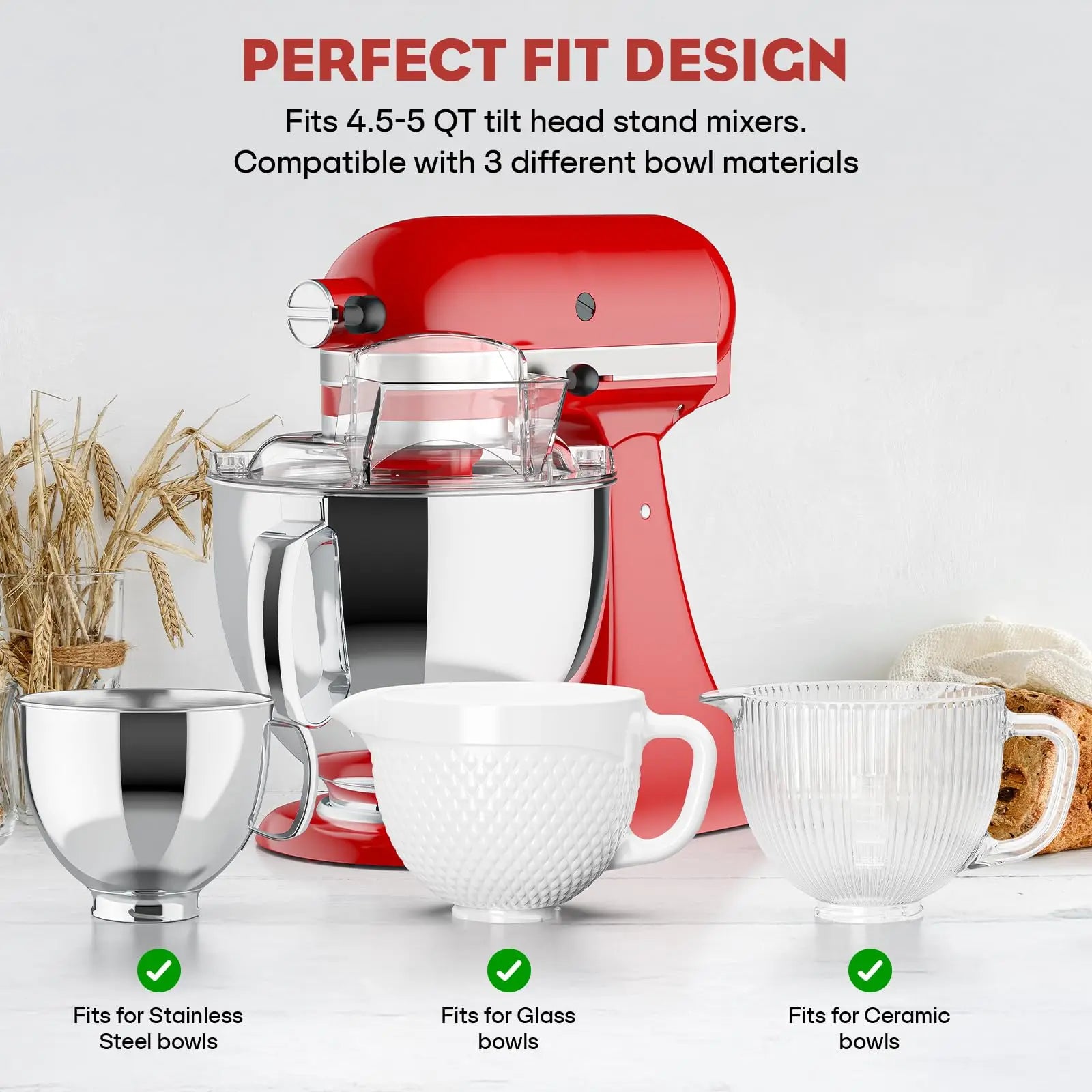 Pouring Shield Splash Guard, Detachable Flip Top Lid for KitchenAid 4.5-5QT Tilt Head Stand Mixer, Mixer Bowl Accessories