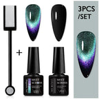 MEET ACROSS 3Pcs/Set 9D Cat Magnetic Gel Nail Polish With Magnetic Stick Semi Permanent Soak Off Nail Art UV LED Gel Varnish Kit