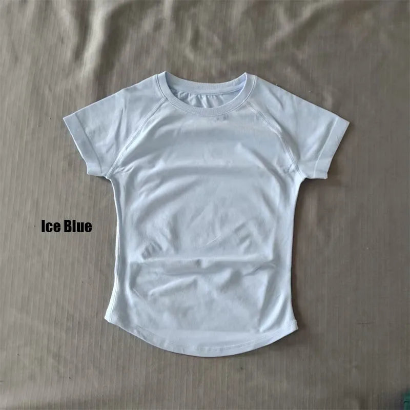 DF LOGO Short-Sleeve Sports T-Shirt  for Women,Impact Cropped Gym Top, Lightweight Yoga Top, Stretchy Athletic Tee