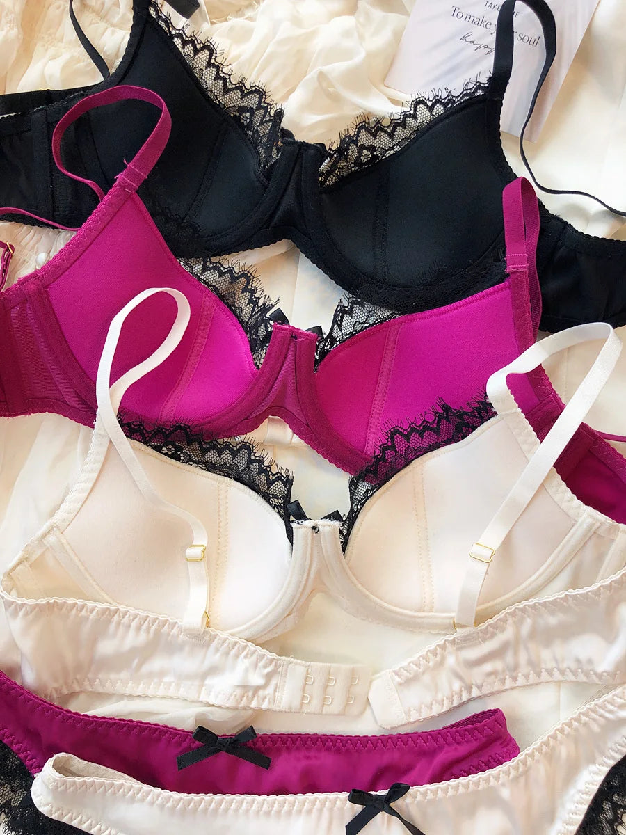 French Thin Cup Lingerie Set Sexy Lace Push Up Bra Fashion Women Silk Fabric Underwear High Quality Intimates Bras and Panties