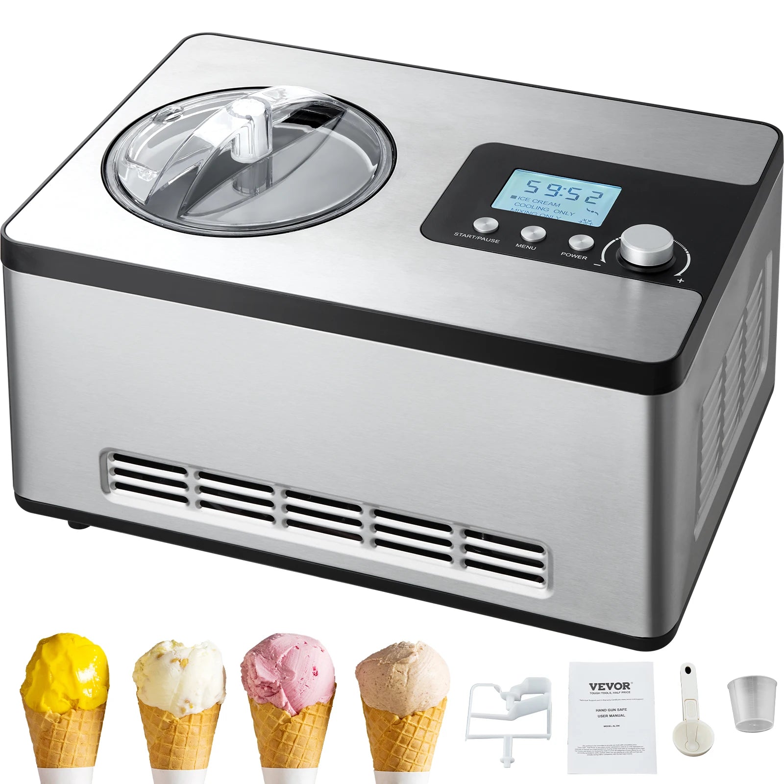 SucceBuy Automatic Ice Cream Maker with Built-in Compressor 2 Quart No Pre-freezing Fruit Yogurt Machine Electric Sorbet Maker Ürün ana görseli
