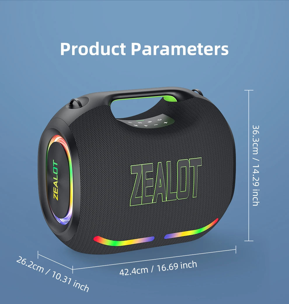 ZEALOT ZE21 250W Wireless Speaker, Outdoor Portable, 48000mAh Long Battery, With RGB Color Lights, Up To 18 Hours Of Play Time.