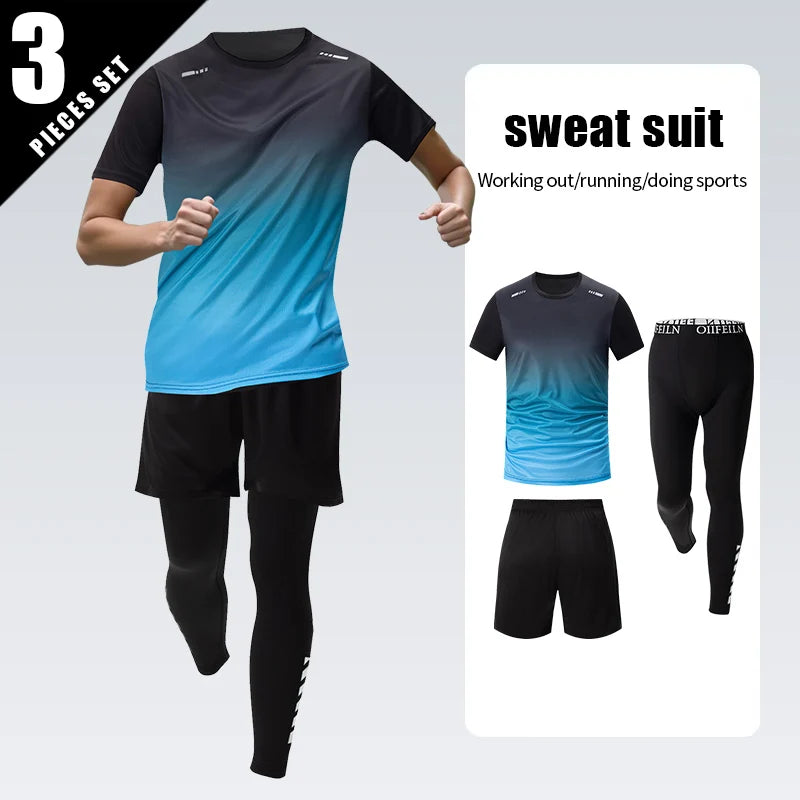 3 Pcs Men's Quick-drying Sports Gradient Suit Leisure Sports Running Short Sleeve Comfortable Sun Protection Pants Joker Shorts Secondary image