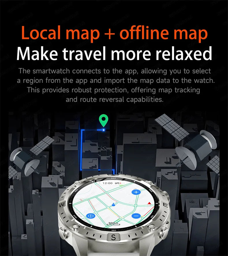 GPS Sports Smartwatch Men Women Swim Waterproof Fitness Tracker 2GB Memory Offline Maps  SpO2 Rugged Outdoor Smartwatch for Men