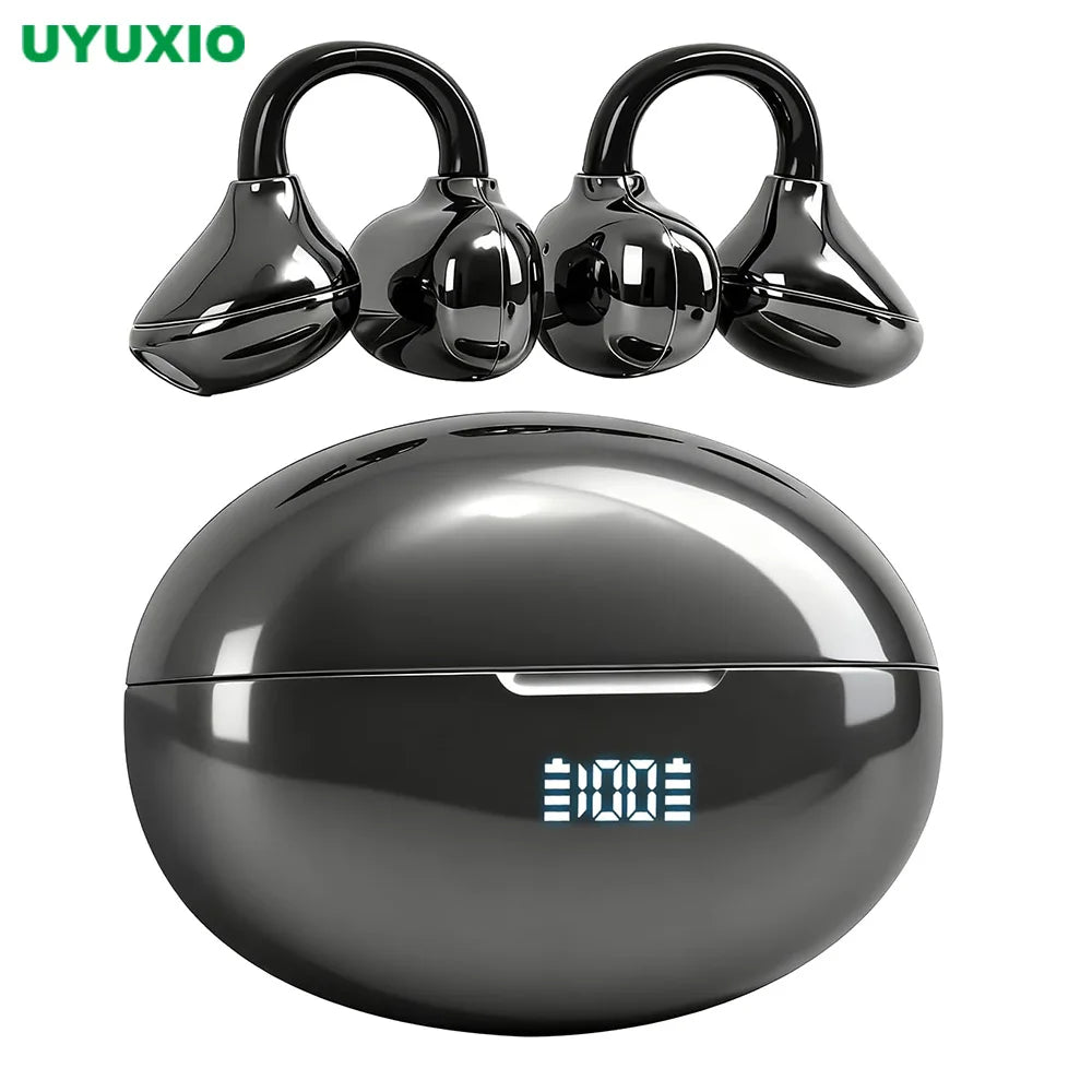 UYUXIO Clip Ear Open Earbuds BT 5.4 Headphones IPX7 Waterproof Headsets Clip on Earphones with Microphone for Sports Running