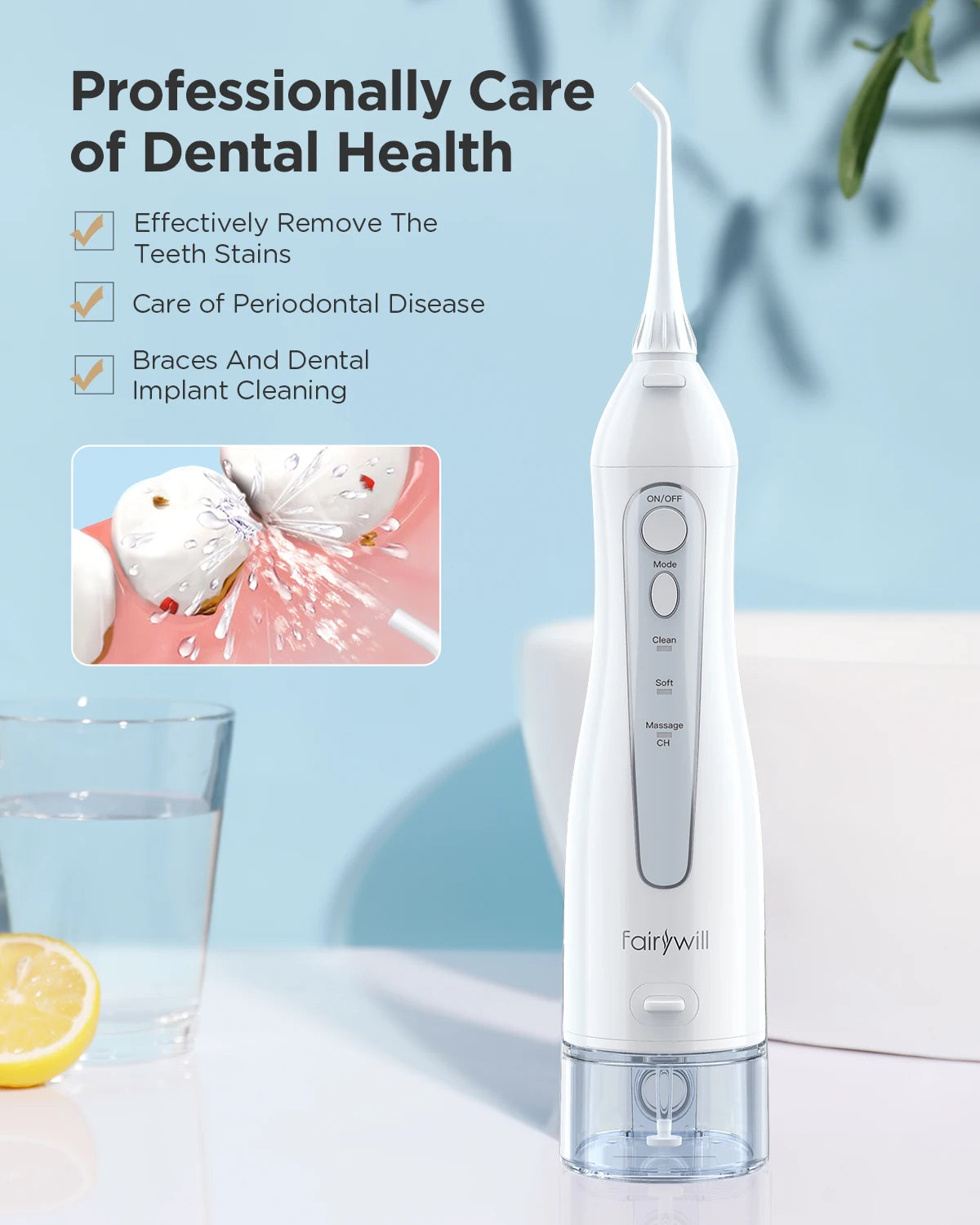 Fairywill Water Flossers Oral Irrigator & Electric Toothbrush Rechargeable Portable for Teeth Waterproof Teeth Cleaner