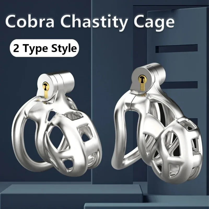 Stainless Steel Male Chastity Cage Cock Mamba Penis Ring Chastity Belt BDSM Erotic Urethral Lock Double-Arc Ring Sex Toy