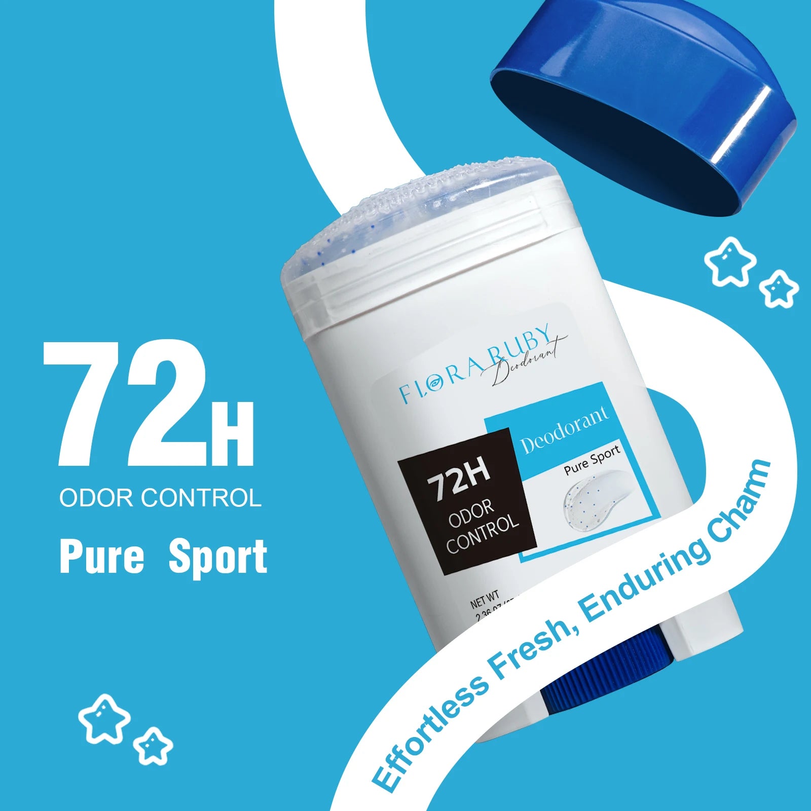 72-Hour Long-Lasting Deodorant Men，Aluminum-Free Fresh Scent，Pure Sport for Gym & Workout，Underarm Odor Body Remove，No Stains