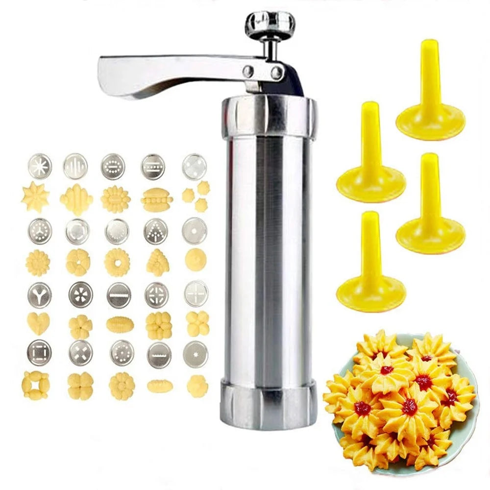 Cookie Press Gun Kit  Aluminum Cookie Churros Maker Christmas Spritz Cookie Press Gun 10/20 Cookie Discs and 4 Icing Nozzles