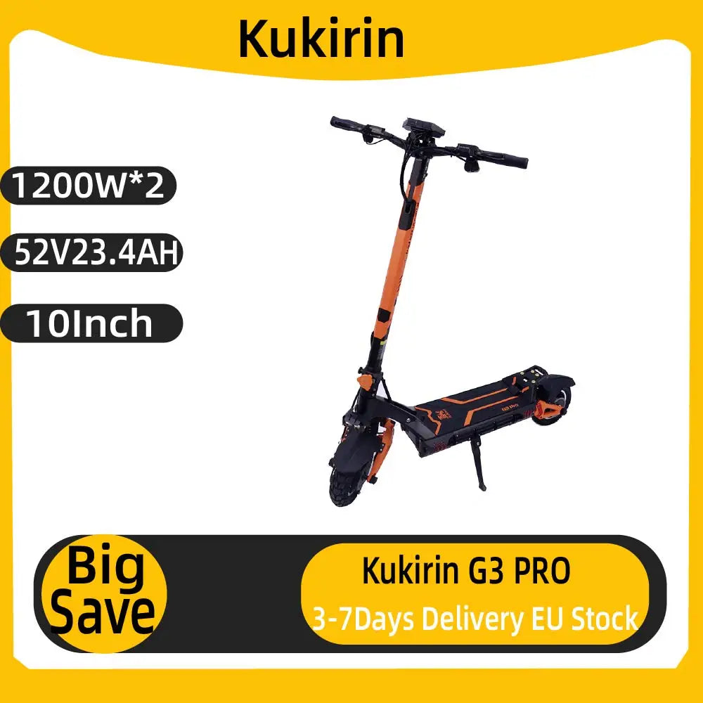 KuKirin G3 Pro Adult Electric Scooter 1200W*2 Motor All-Terrain Escooter 10 Inch Tire 52V23.4Ah Battery E-Mountain E-Scooter Ürün ana görseli