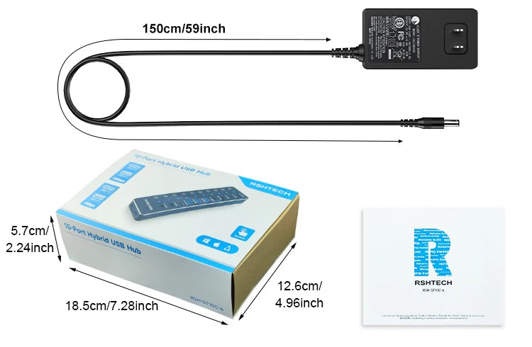 RSHTECH 10 in 1 USB C Hub 10Gbps USB-C with Individual Touch Switches Multiport Splitter Docking Station for MacBook Laptops PC
