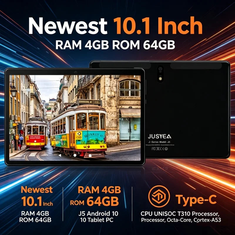 Newest 10.1 Inch RAM 4GB ROM 64GB J5 Android 10 Tablet PC CPU UNISOC T310 Processor, Octa-Core Cortex-A53 Type-C Ürün ana görseli