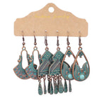 Boho 3Pcs/set Ethnic Leaf Bronze Earrings Set Vintage Hanging Earrings for Women Gypsy Statement Jewelry Accessories Pendientes