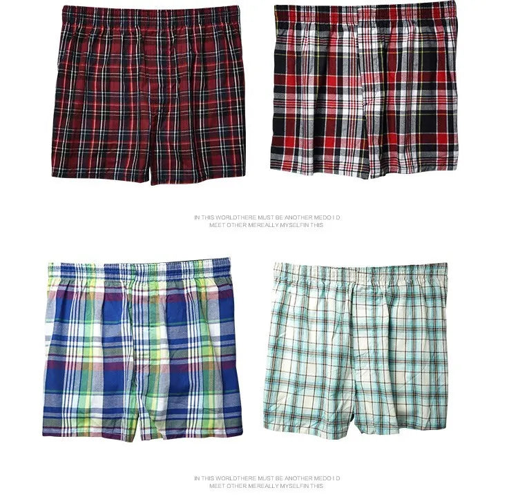 High Quality Brand 4-Pack Men's Boxer Shorts Woven Cotton 100% Classic Plaid Combed Male Underpant Loose Breathable Oversize