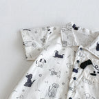 0-2Y Summer Baby Boy Clothes Full Of Dog Print Single Breasted Toddler Rompers Short Sleeve Cute Baby Boy Outfit