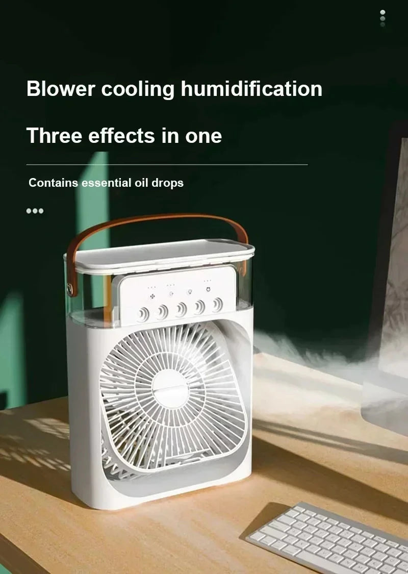 3 In 1 Mini Air Cooler Fan Portable Household Air Conditioner Humidifier LED Night Light For Home Office Desk Use25.5x18.5x8cm