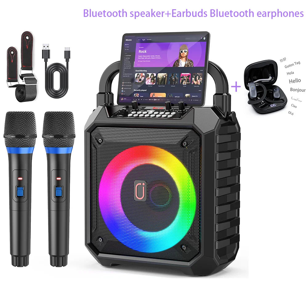T17-T Karaoke Machine And Bluetooth earphones,Portable Speaker with LED Lights for Kids and Adults,Supports Bluetooth/USB/TF/AUX Ürün ana görseli