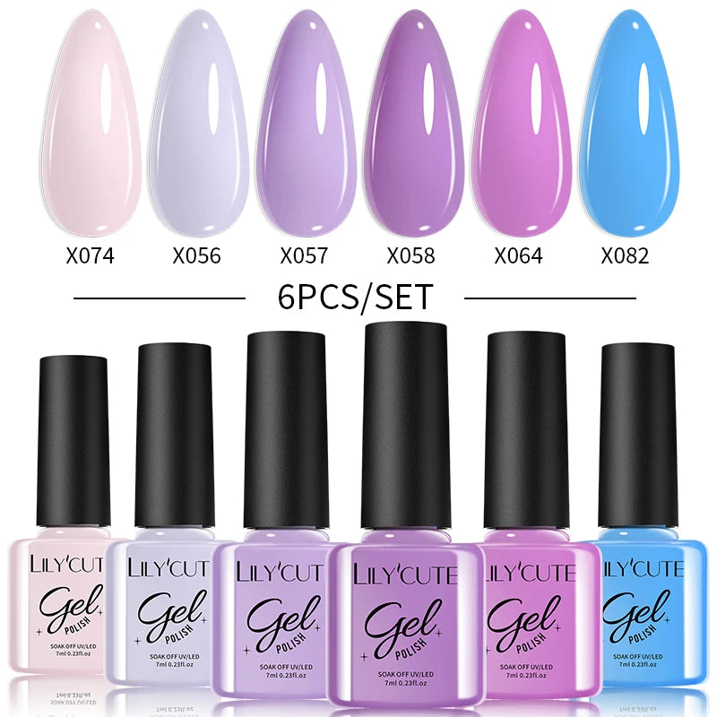 LILYCUTE 6PCS Gel Nail Polish Set Summer Neon Nail Gel Kits For DIY Nail Vernis Semi Permanent UV Lamp Gellak Nail Varnish Set