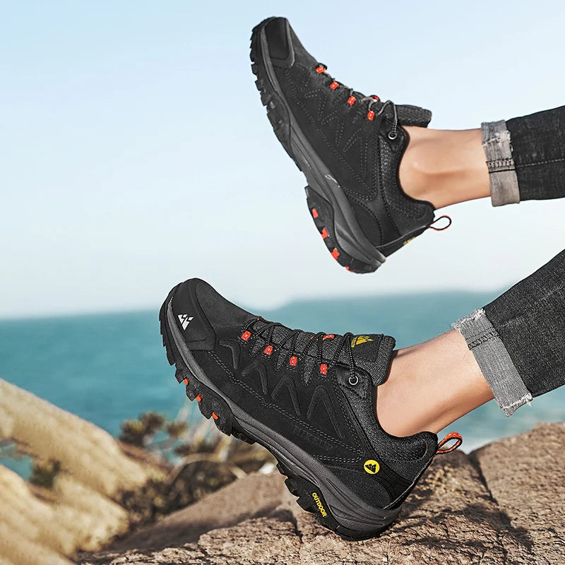 HIKEUP Leather Men Shoes for Men's Casual Shoes Fashion Waterproof Winter Luxury Designer Brand Work Boots Man Non-slip Sneakers