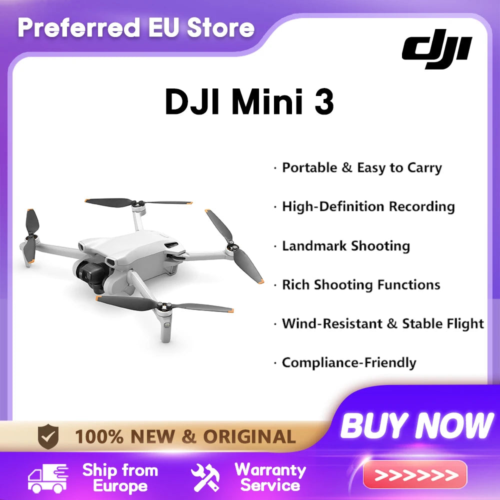 [EU STOCK] DJI Mini 3 Lightweight and Foldable Mini Camera Drone with 4K HDR Video 38 min Flight Time Real Vertical Shooting New Original C0 Main image