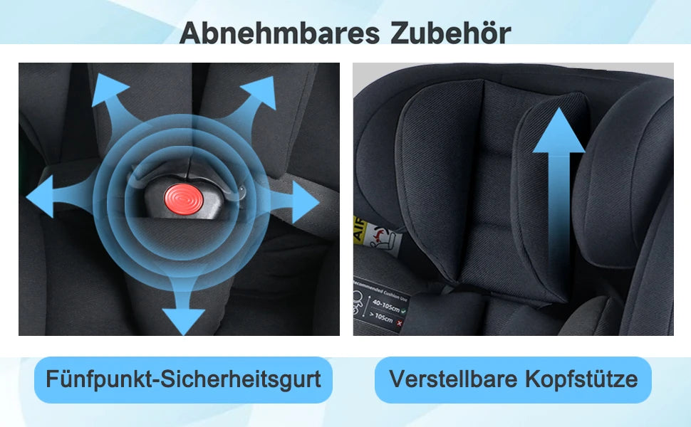 Child Car Safety Seats with 360° Direction ISOFIX rotating for Baby  5-point seat belt 0-12 Years Suitable for newborn