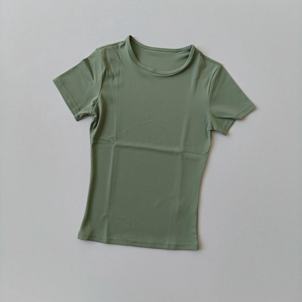 Nude-sensing Solid Color Yoga Clothes for Short-sleeved Women's Quick-drying Elastic Tight T-shirt Fitness Clothes Top Clothing