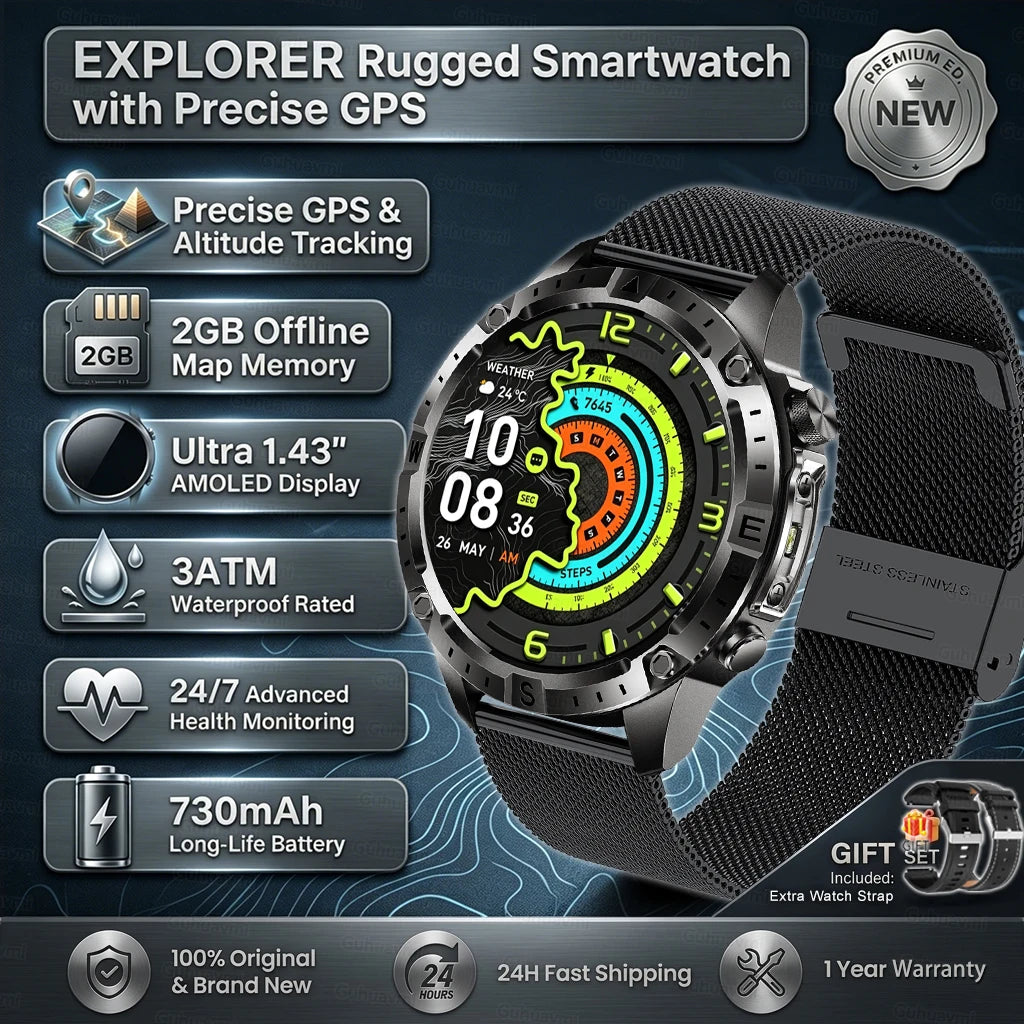Smart Watch for Men GPS Offline Maps 2G ROM 10ATM Waterproof Heart Rate Diving Skiing Hiking Rugged Durable Smartwatch Men Women
