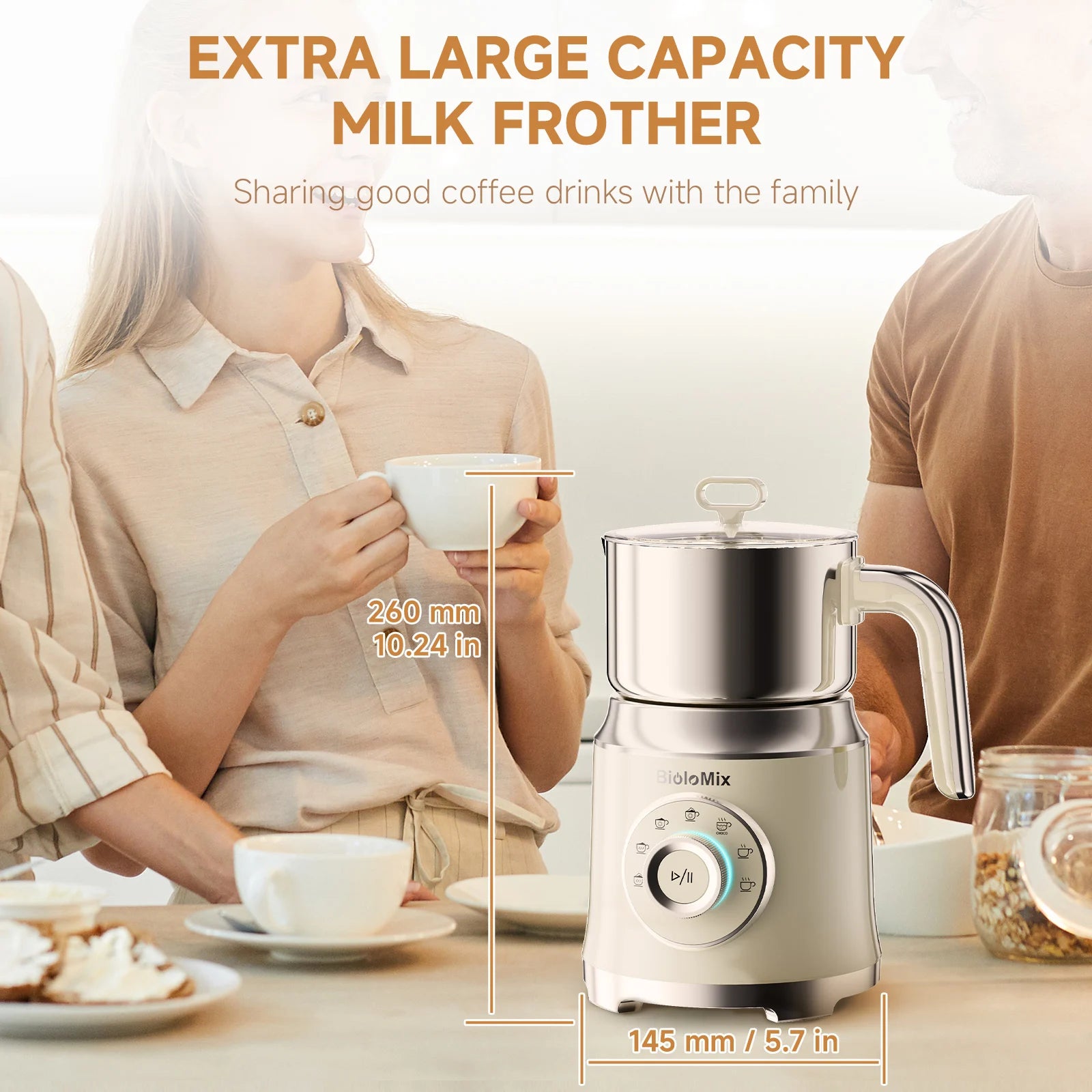 BioloMix 7-in-1 Detachable Electric Milk Frother Steamer Automatic Hot Cold Foam Maker for Coffee And Hot Chocolate