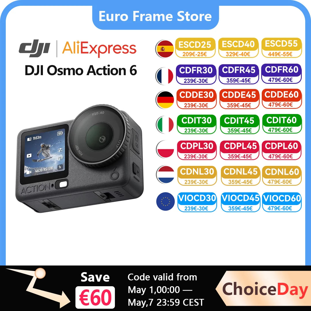 DJI Osmo Action 6 Action Camera Variable Aperture 1/1.1-inch Square Senator, New 4K Free croping Osmo Action 6 Ürün ana görseli