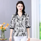 Summer half sleeve Shirt Fashion Commute All-match Ice Silk Printed Button Loose Women's Blouses Top
