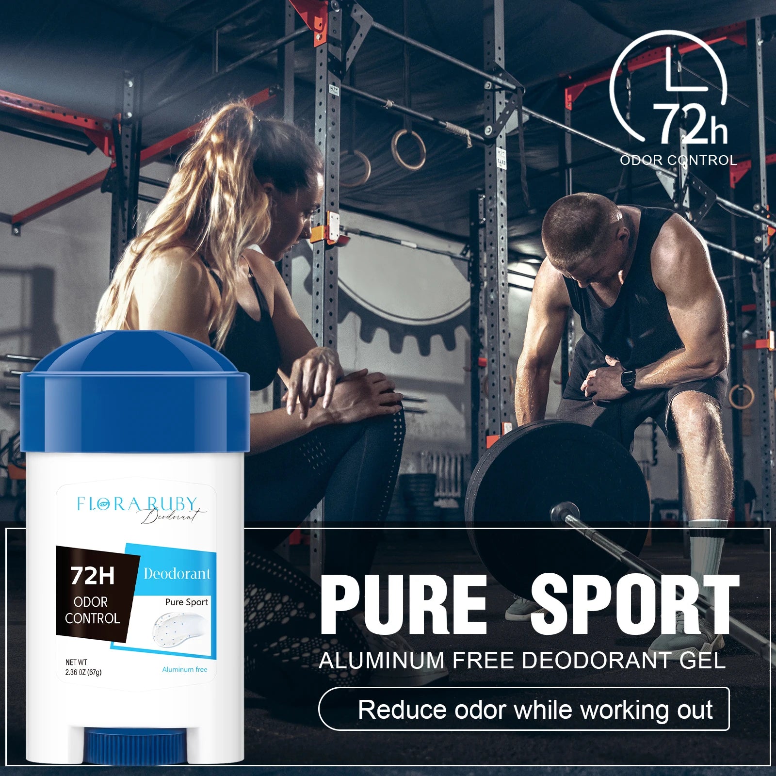 72-Hour Long-Lasting Deodorant Men，Aluminum-Free Fresh Scent，Pure Sport for Gym & Workout，Underarm Odor Body Remove，No Stains
