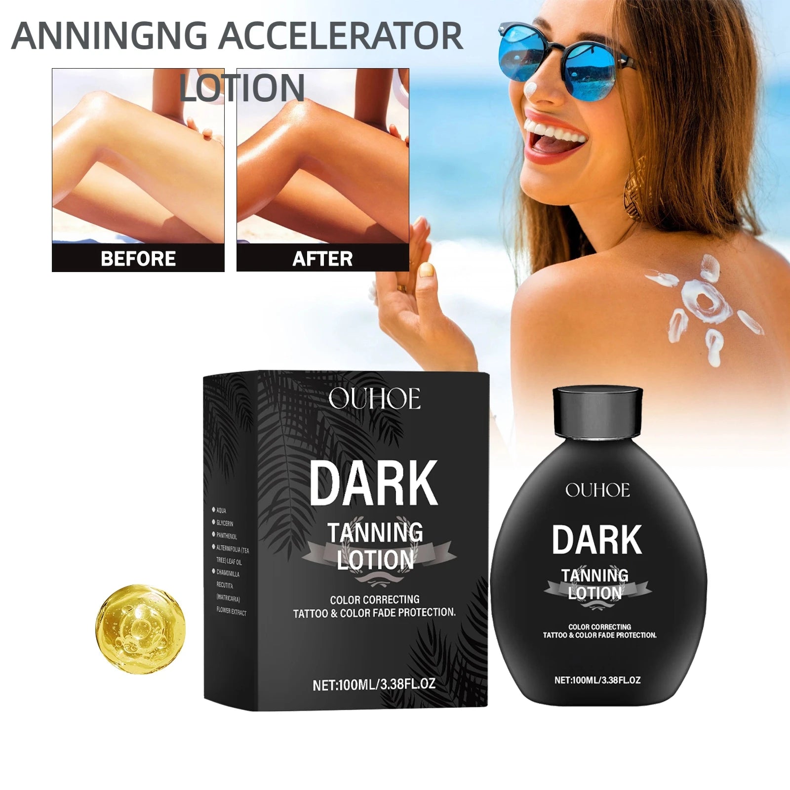 Tanning Accelerator Lotion Summer Bronzer Beach Sunbed Solarium Tanning Improves Uneven Skin Tone Lasting Moisturizing Tan Cream Ürün ana görseli