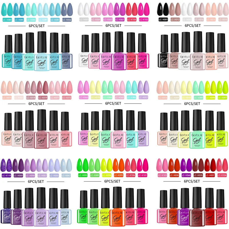 LILYCUTE Nail Gel Polish Set Pink Green Spring DIY Nail Art Design Long Lasting Soak Off UV Gel Manicure Painting Gel Vernis Kit Main image
