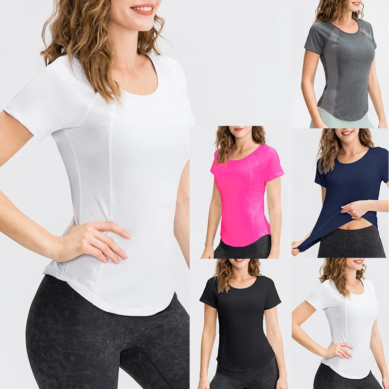 Women Yoga Tops Breathable Sport Fitness Workout Running Yoga Top Quick Dry Short Sleeve Gym T Shirt Ürün ana görseli