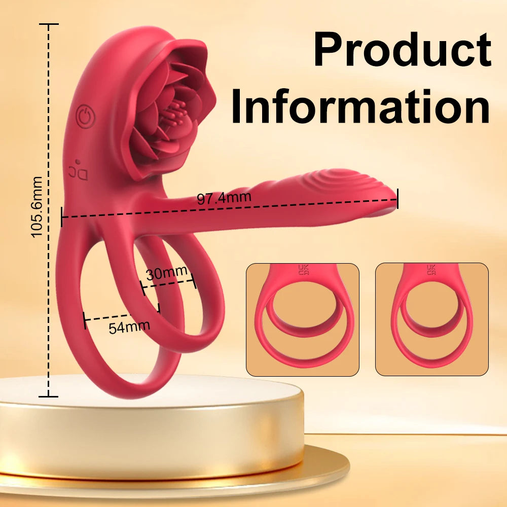 Rose Penis Ring Vibrator Female G-spot Clitoral Stimulation Male Ejaculation Delay Silicone CockRing Adult Sex Toy for Couples