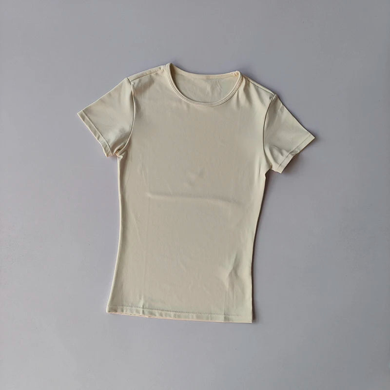 Nude-sensing Solid Color Yoga Clothes for Short-sleeved Women's Quick-drying Elastic Tight T-shirt Fitness Clothes Top Clothing
