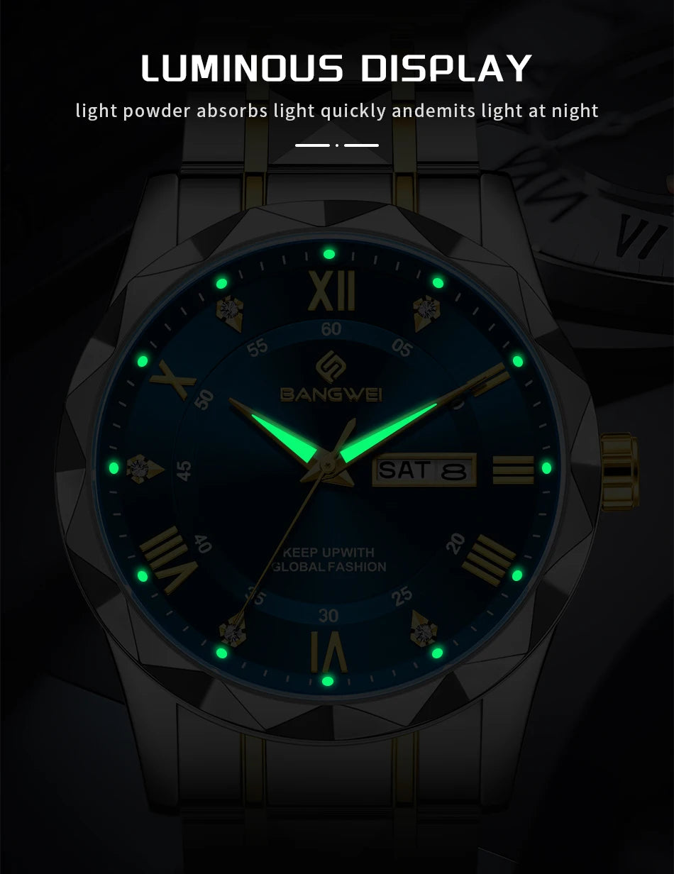 BANGWEI Elegant Luxury Quartz Woman Watch Fashion Classic Simple Stainless Clocks Auto Date Waterproof Diamond Ladies Wristwatch
