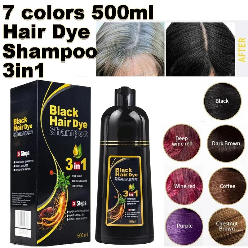 30ml/500ml 3-in-1 Quick Hair Dye Shampoo Natural Black Herbal Hair Dye Moisturizes Mild Hair Dye Conditioner Hair Care Products Ürün ana görseli