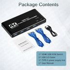 MZX 2-In-1-Out KVM Switch 4K 60Hz HDMI-compatible USB 3.0 Hub Switcher Docking Station Dock Computers PC Share Keyboard Printer