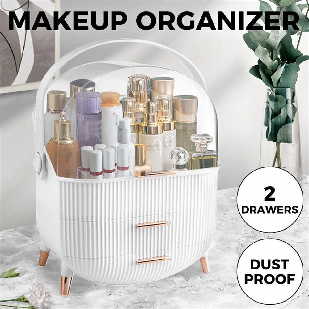 Make Up Organiser Bathroom Large Cosmetic Vanity Case Box 2 Drawers Skincare Storage Home Skin Care Make Up Storage Drawer