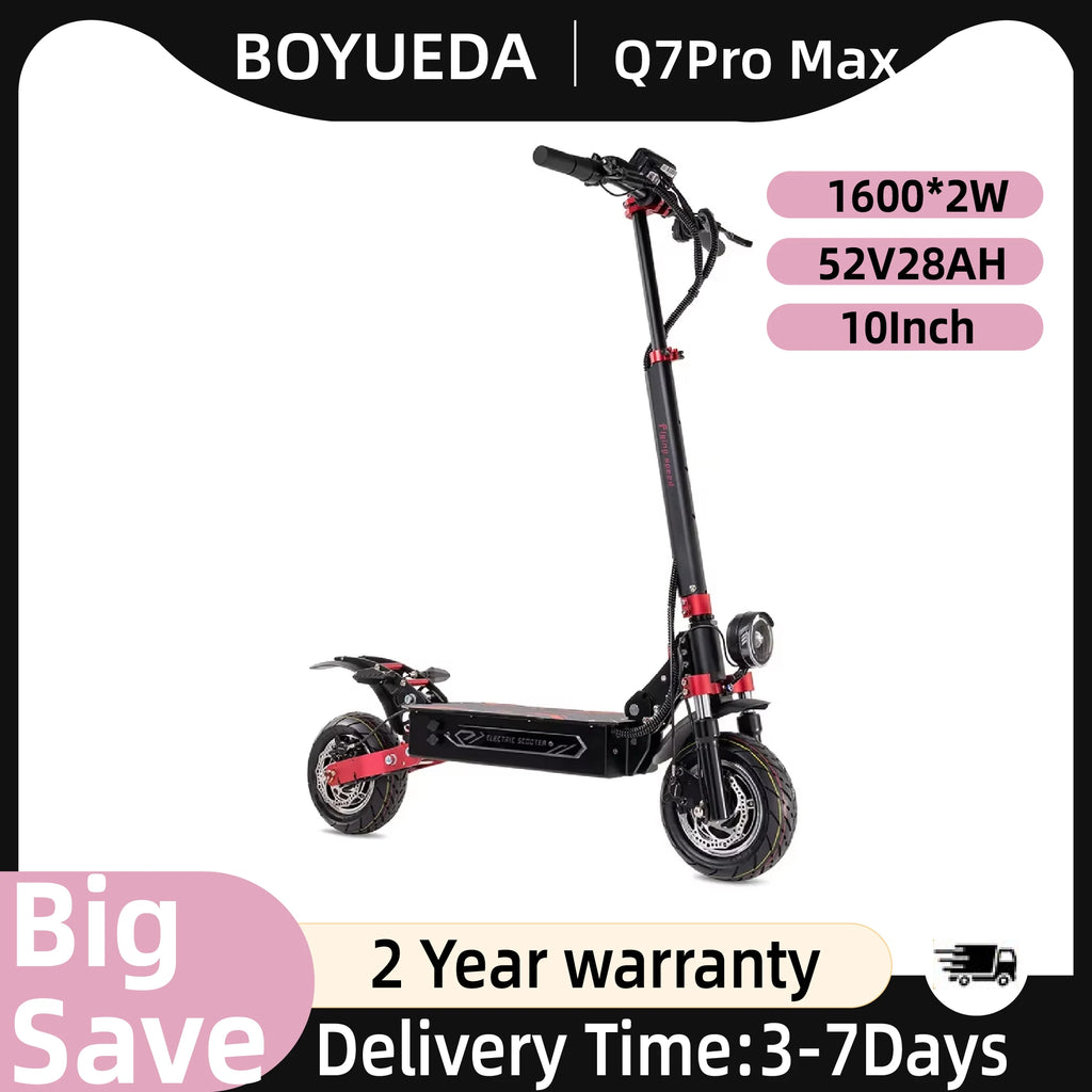 BOYUEDA Q7Pro Max Electric Scooter 2*1600W Dual Motor 52V28A Battery Adult Off-road E-Scooter 10 Inch City commuting EScooter