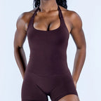yoga outfits Women 2 pcs Sports DFNNYE Impact Set halterneck Backless Halter Top Seamless Scrunch Shorts Gym Workout Sports Suit