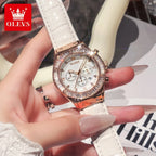 OLEVS 9978 Womens Watch Multifunctional Quartz Watch Waterproof Luminous Leather Strap Elegant Fashion Watches For Woman Gifts