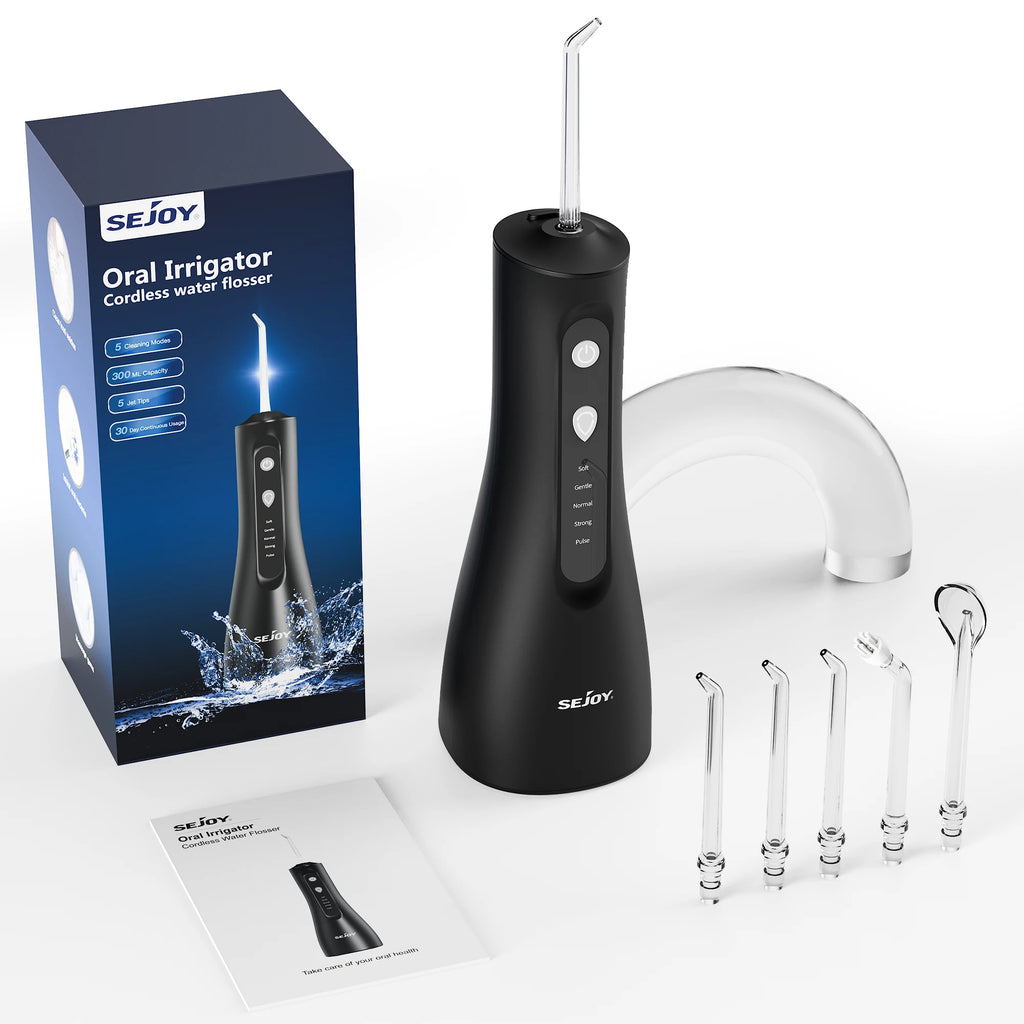 Sejoy Electric Water Flossers Oral Irrigator Rechargeable Portable Dental 5 Modes Water Tank Teeth 300ML Waterproof Cleaner