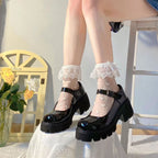 Women Lolita Transparent Mesh Crew Socks Sweet Ruffled Lace Trim Bowknot Cute Love Heart Pattern Anime Princess Hosiery